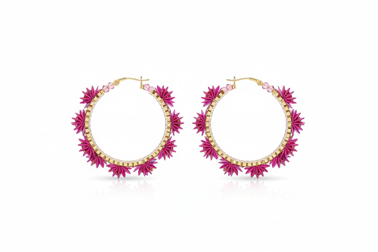 Queen Gypsy Magenta Floral Burst Hoops