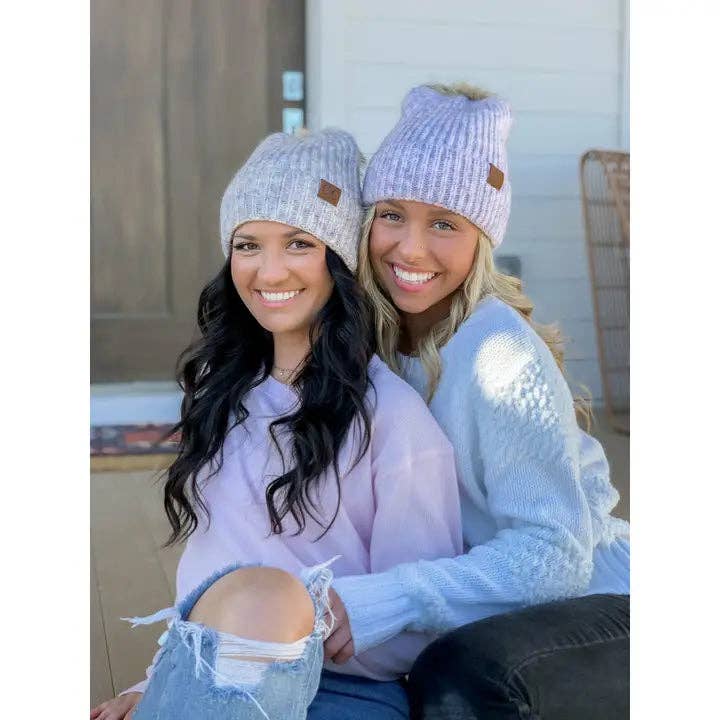 C.C Soft Ribbed Fur Pom Beanie