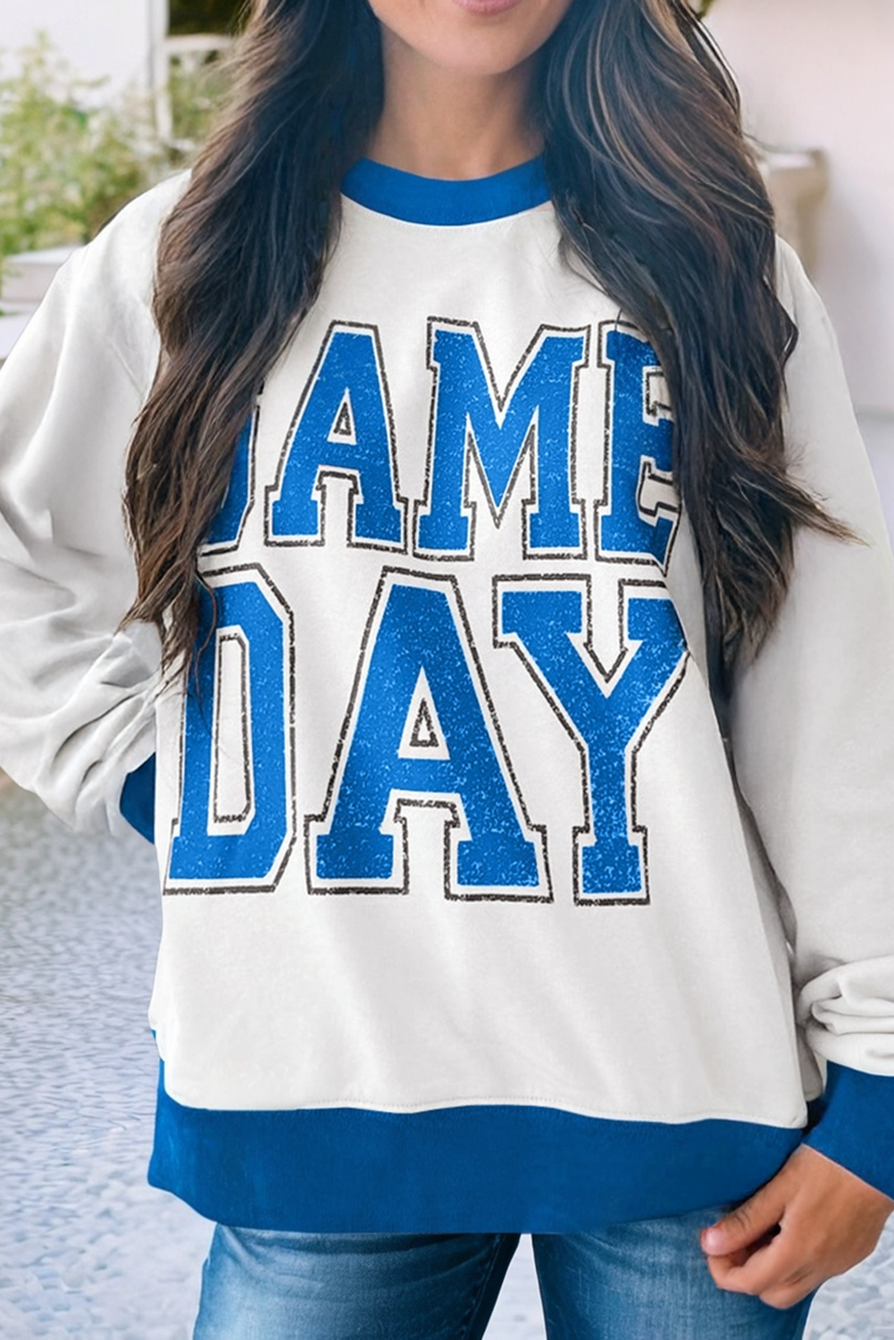 Blue & White Game Day Varsity Sweatshirt