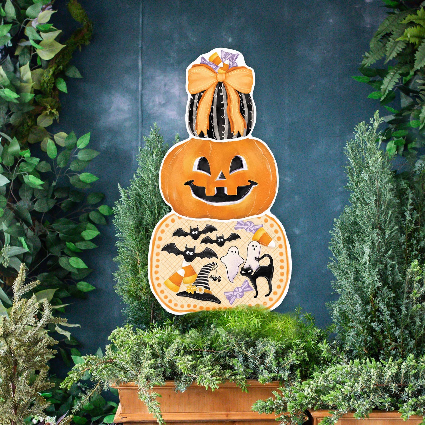 Reversible Stacked Fall/Halloween Pumpkins Yard Art