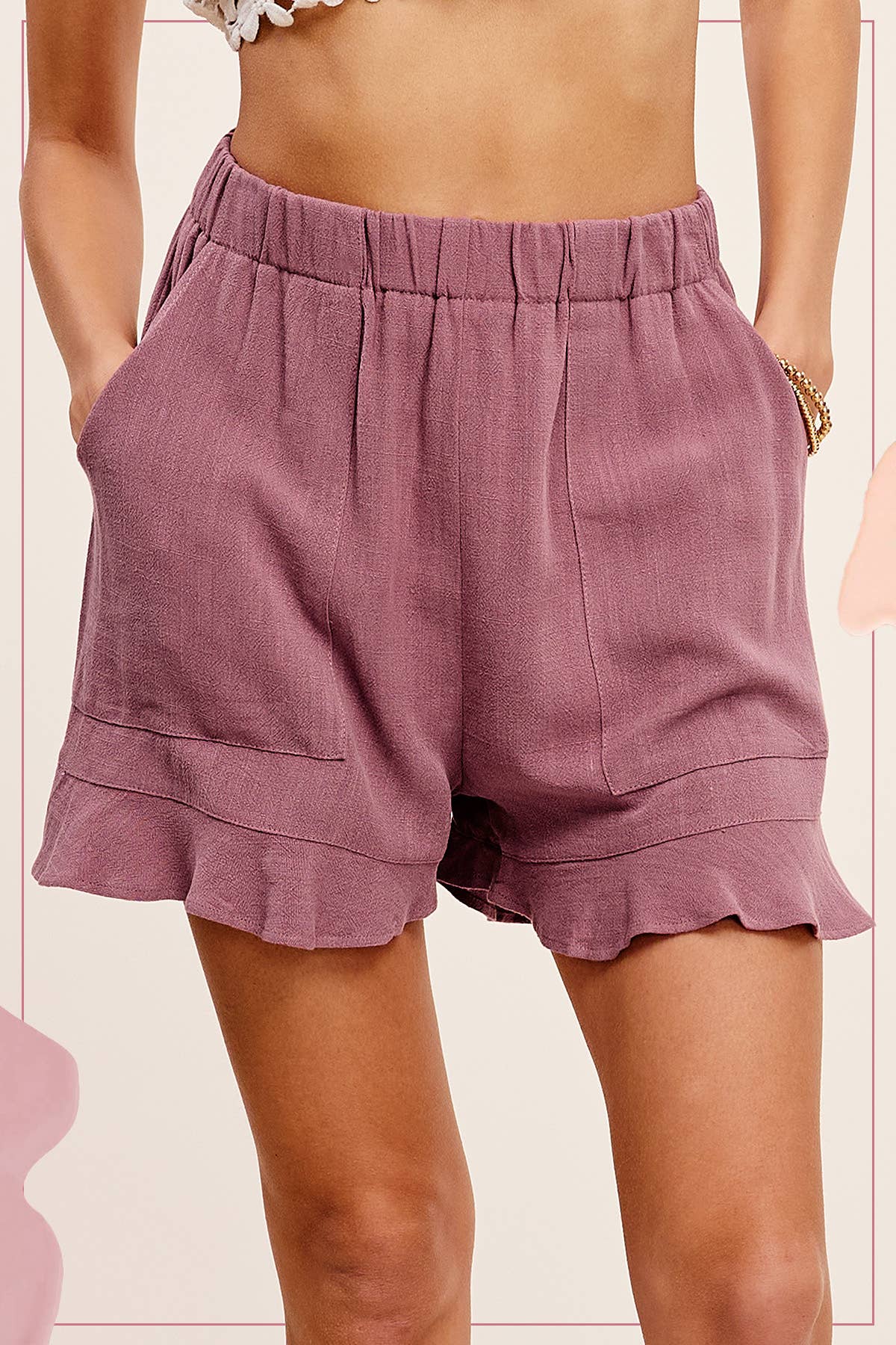 Flared Hem Elastic Band Shorts with Front Pockets