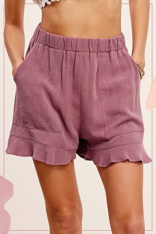 Flared Hem Elastic Band Shorts with Front Pockets