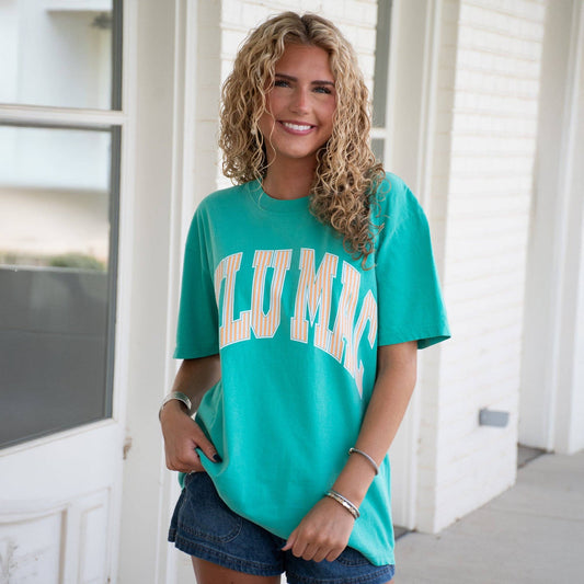 Lulu Mac Stripe Comfort Colors Tee in Island Green - oversized striped graphic tee by Girlie Girl Originals