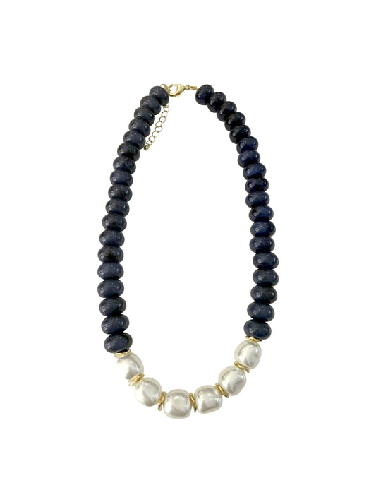 Gemelli Brynlee Navy Beaded Necklace with Pearl Accents