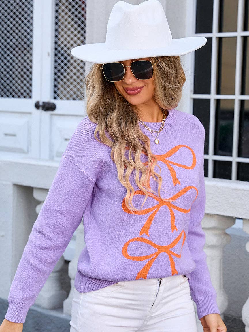 Triple Bow Purple Sweater