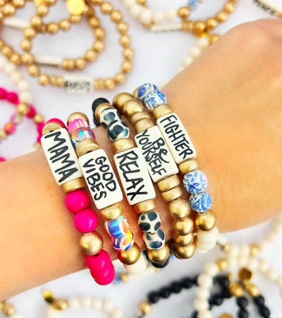 Affirmation Word Beaded Bracelets Inspirational - Black and