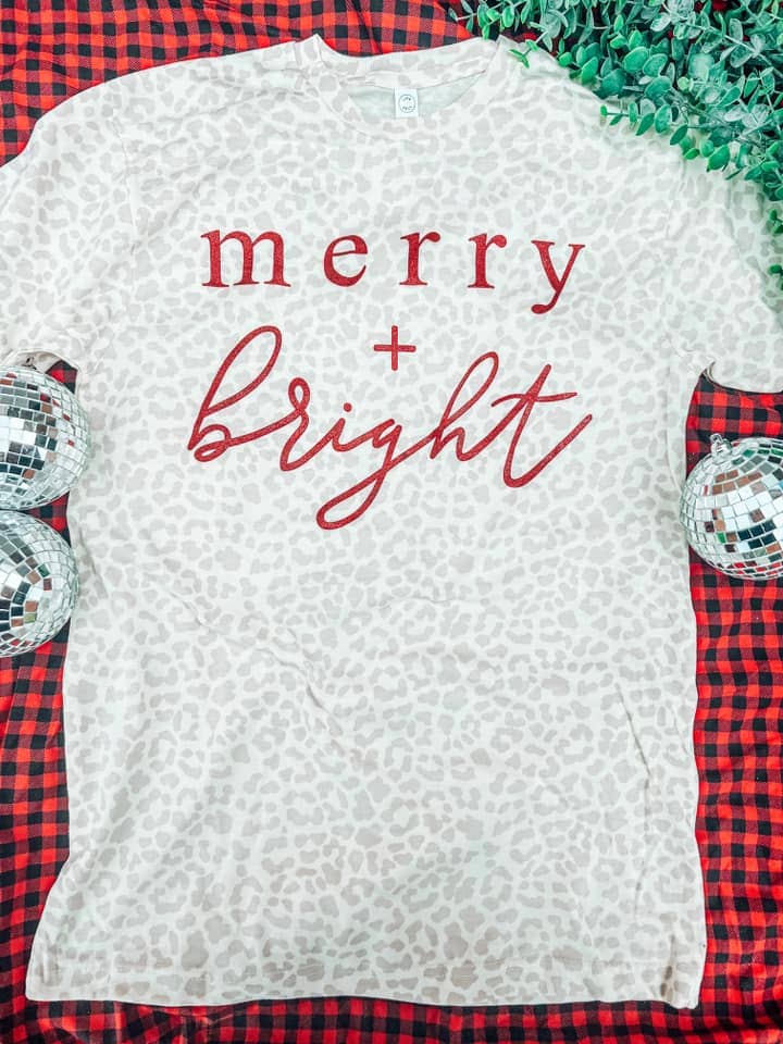 Glitter Merry + Bright Leopard Short Sleeve tee