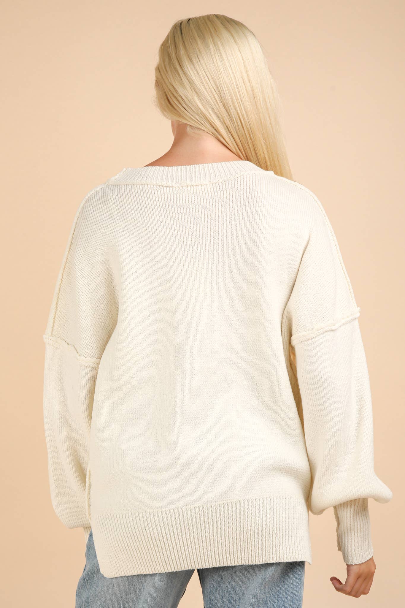 Oversized Solid Ivory Knit Sweater