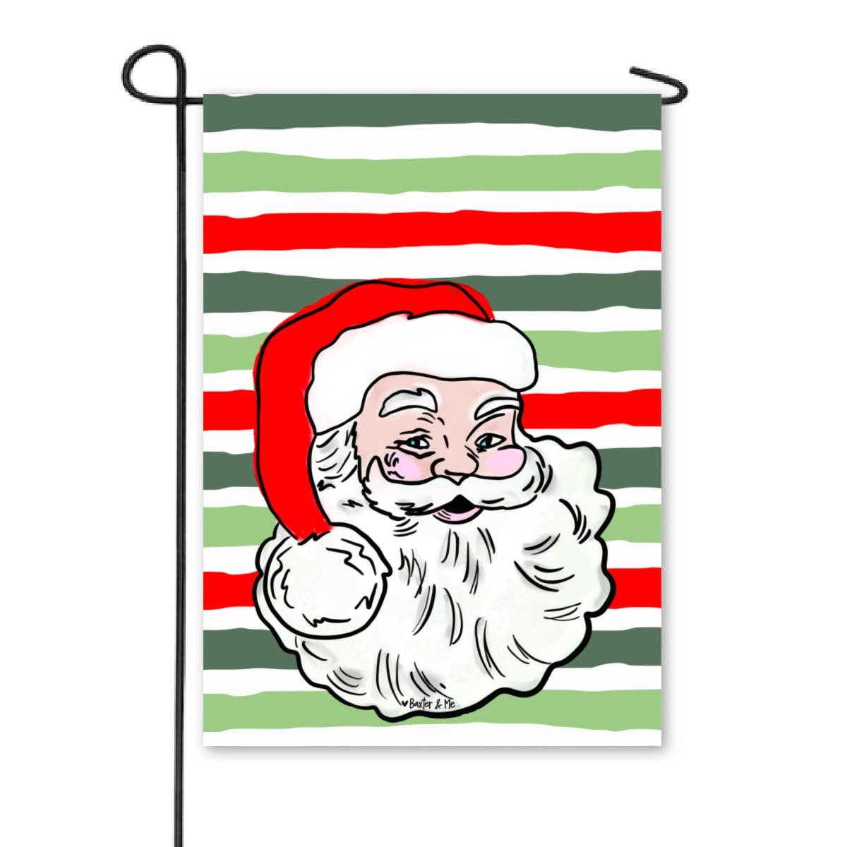 Vintage Santa on Christmas Stripes Garden Flag