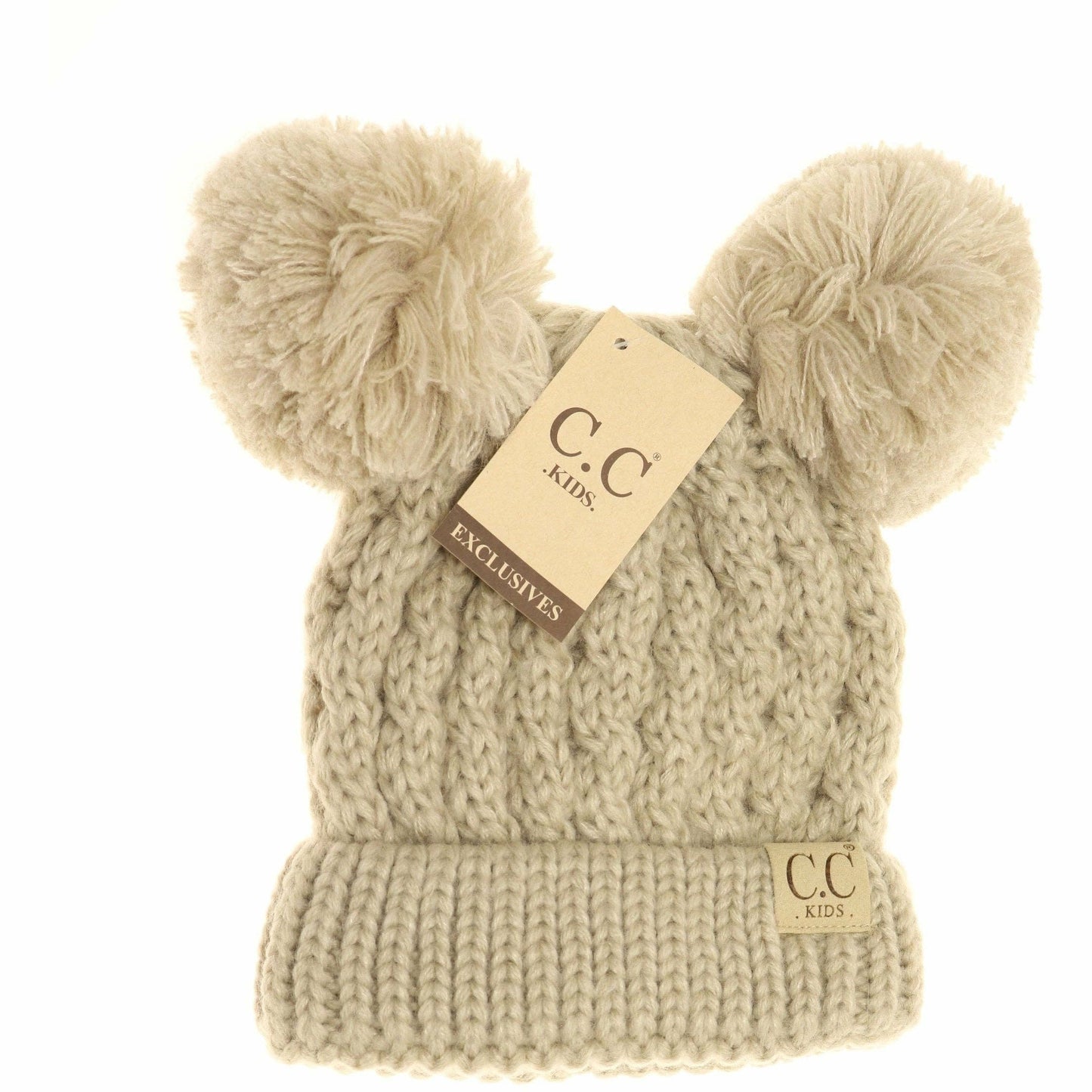 Kids Solid Double Pom CC Beanies