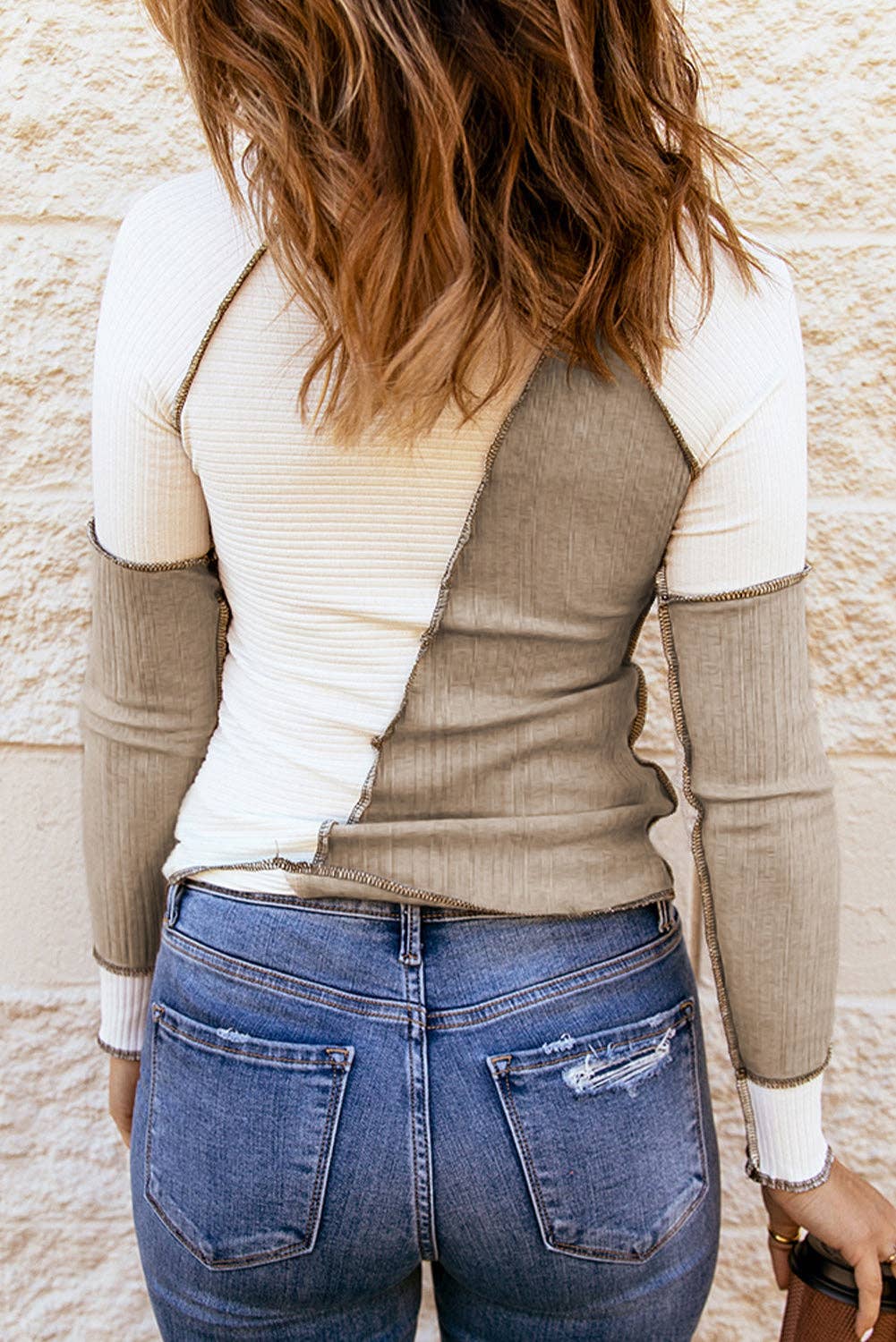 Color Block Seaming Trim Knit Top