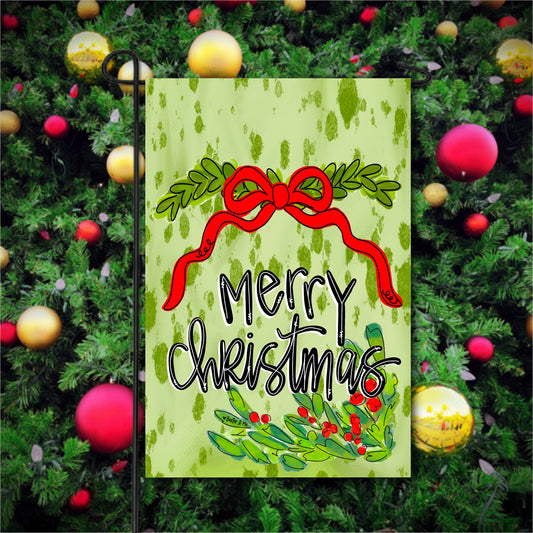 Merry Christmas Red Ribbon Garden Flag
