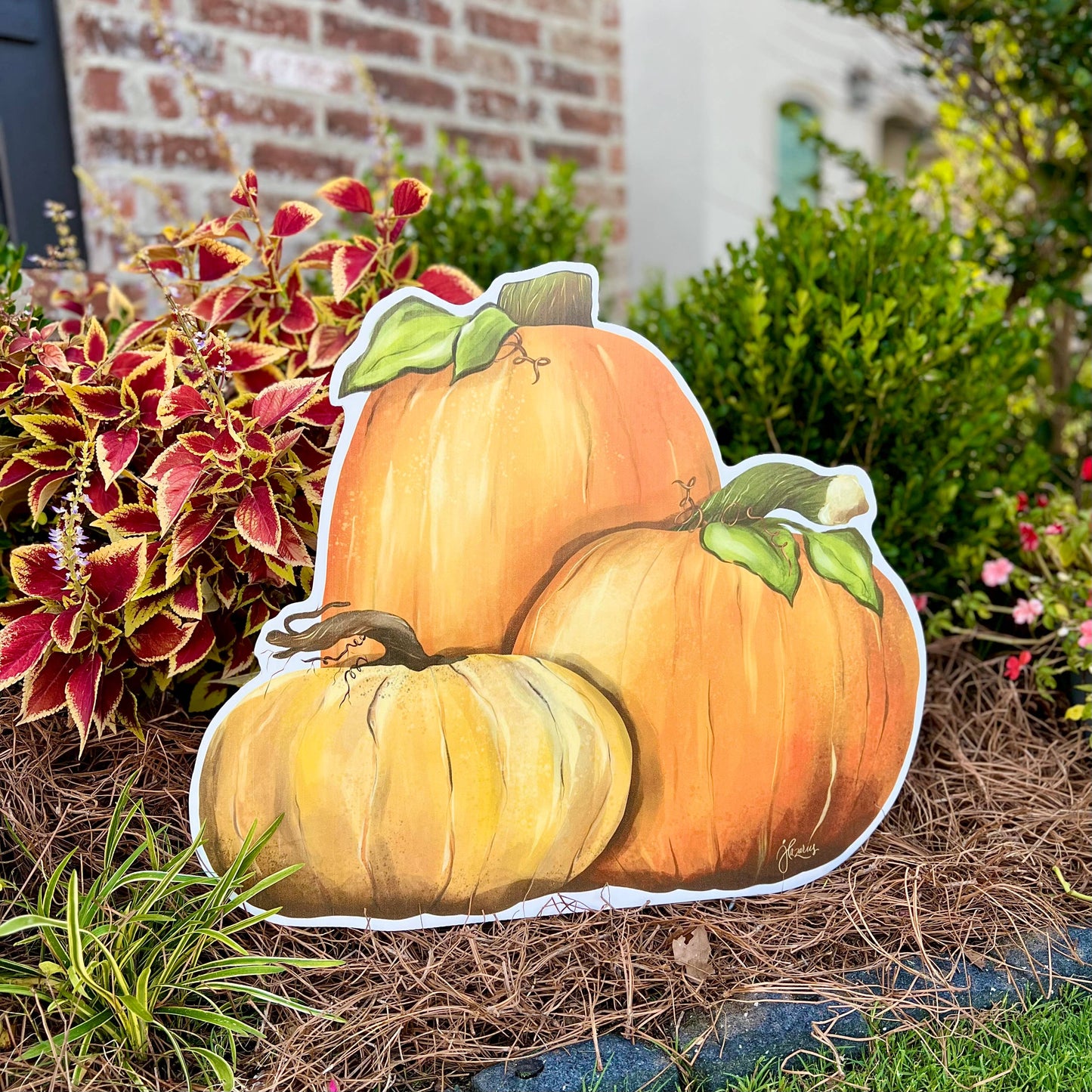 Watercolor Pumpkin Trio Garden Stake