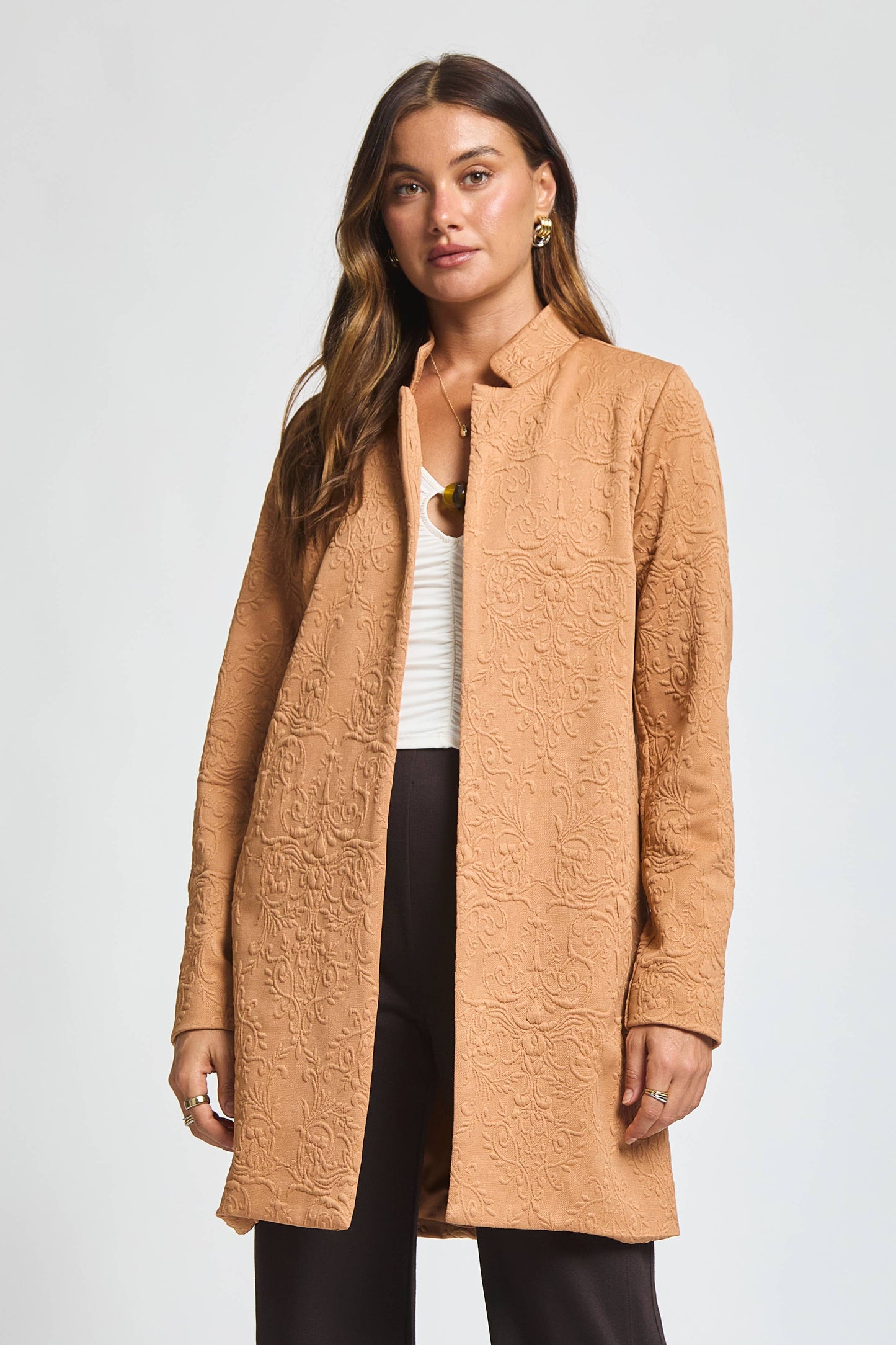 Dear Scarlett Elegant Jacquard Midi Coat