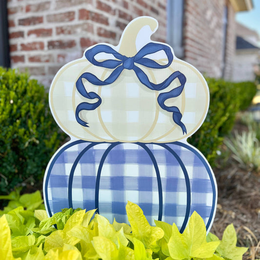 Navy Stacked Pumpkin Duo Garden Stake