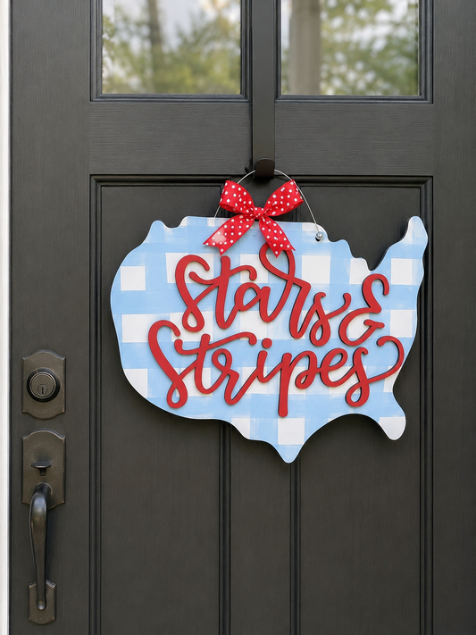 Patriotic Stars & Stripes Wooden Door Hanger