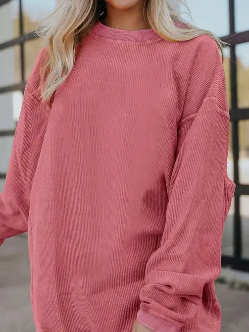 Long Sleeve Ribbed Corded Oversized Sweatshirt