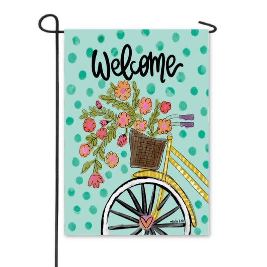 Welcome Floral Bicycle Garden Flag