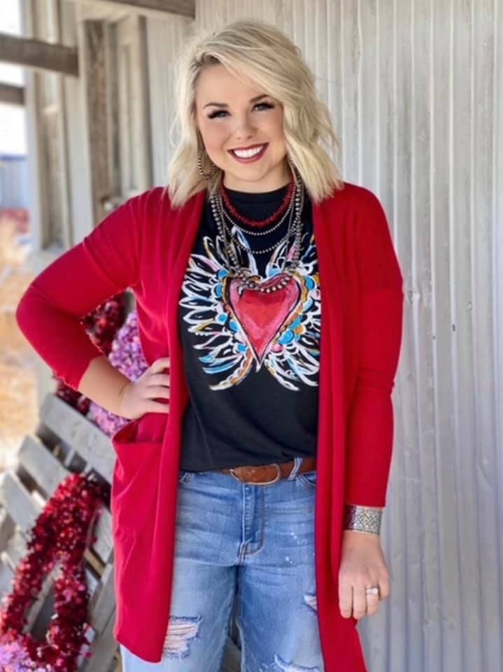 Ruby Red Mid-Length Cardigan