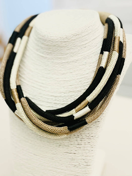 Slub 8-strand Necklace in Black & Beige