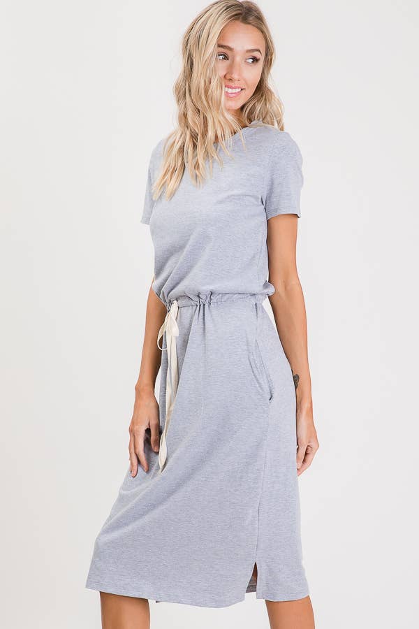Drawstring Waist Side Pocket T-Shirt Dress