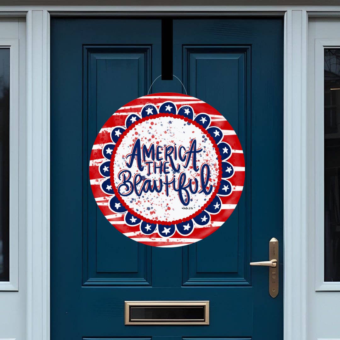 America the Beautiful Door Hanger — marine-grade sealed patriotic 4th of July front door decor