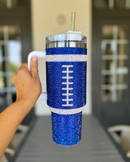 Blue Rhinestone Football 40 Oz. Tumbler