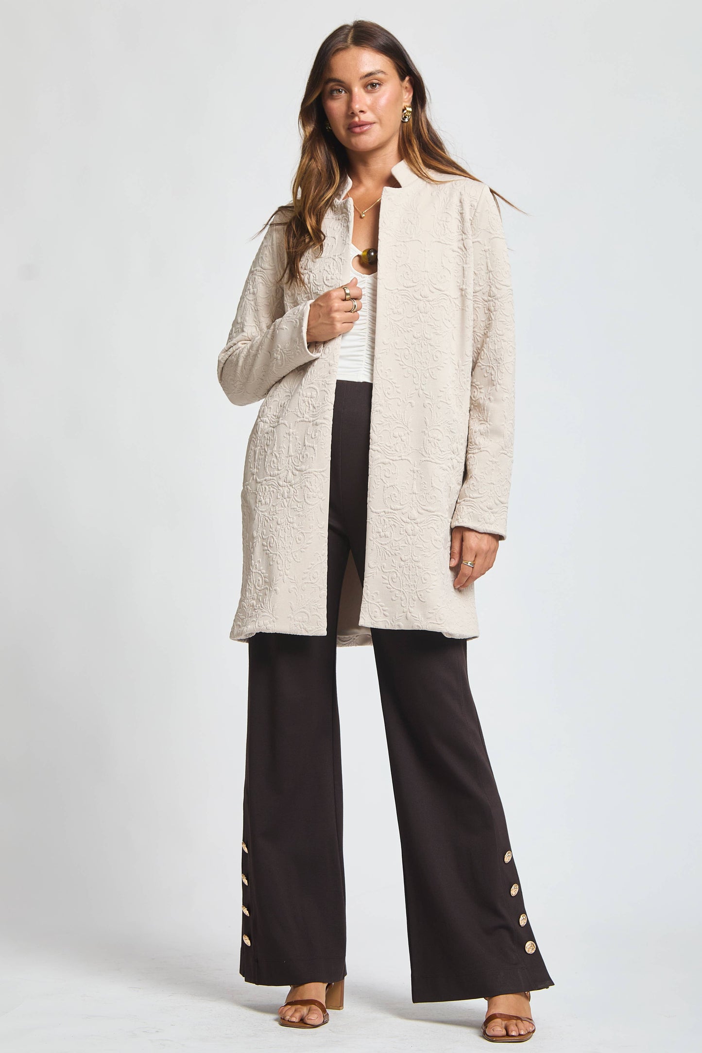 Dear Scarlett Elegant Jacquard Midi Coat