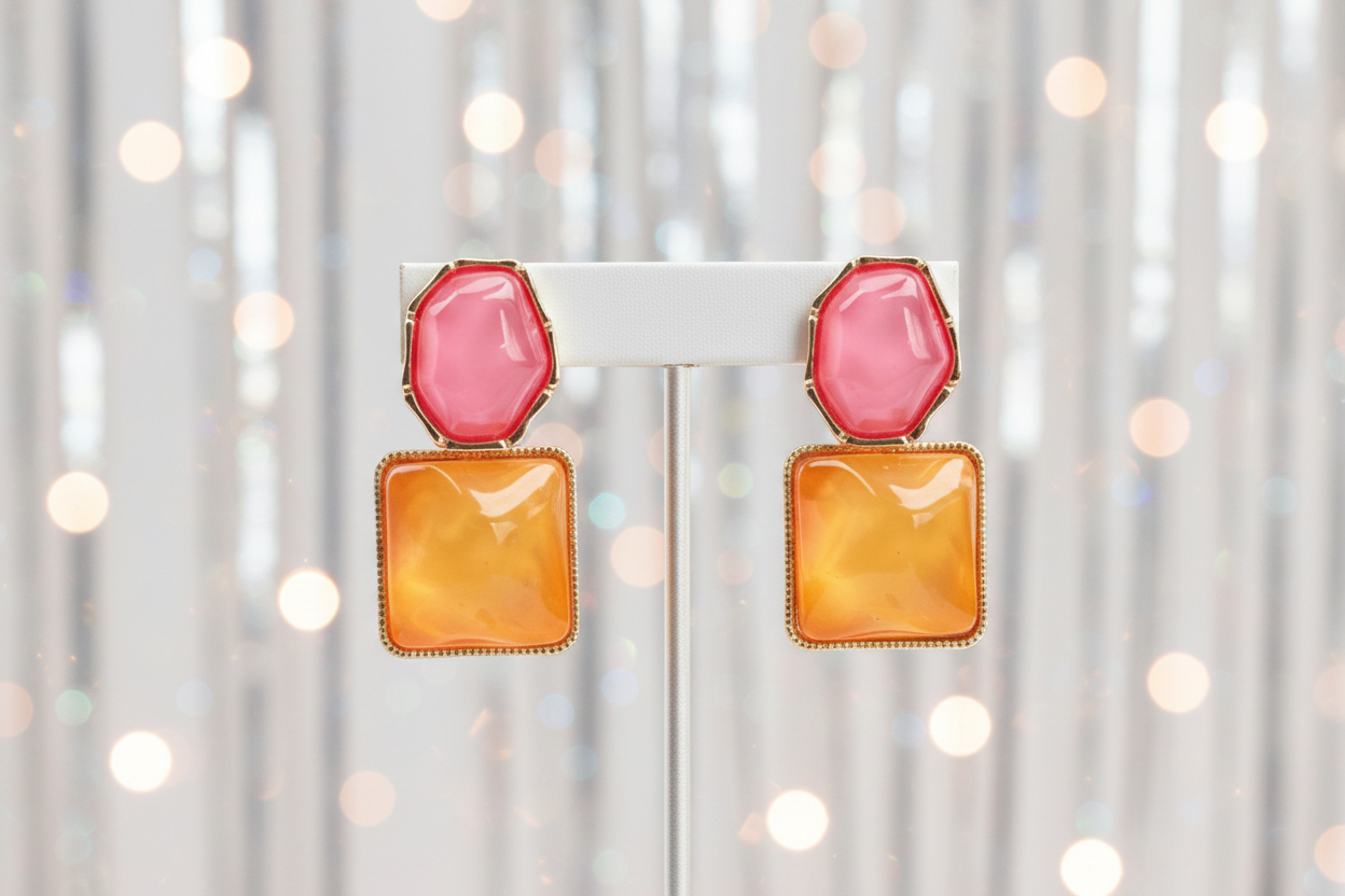 Alana Pink & Orange Gemstone Earrings