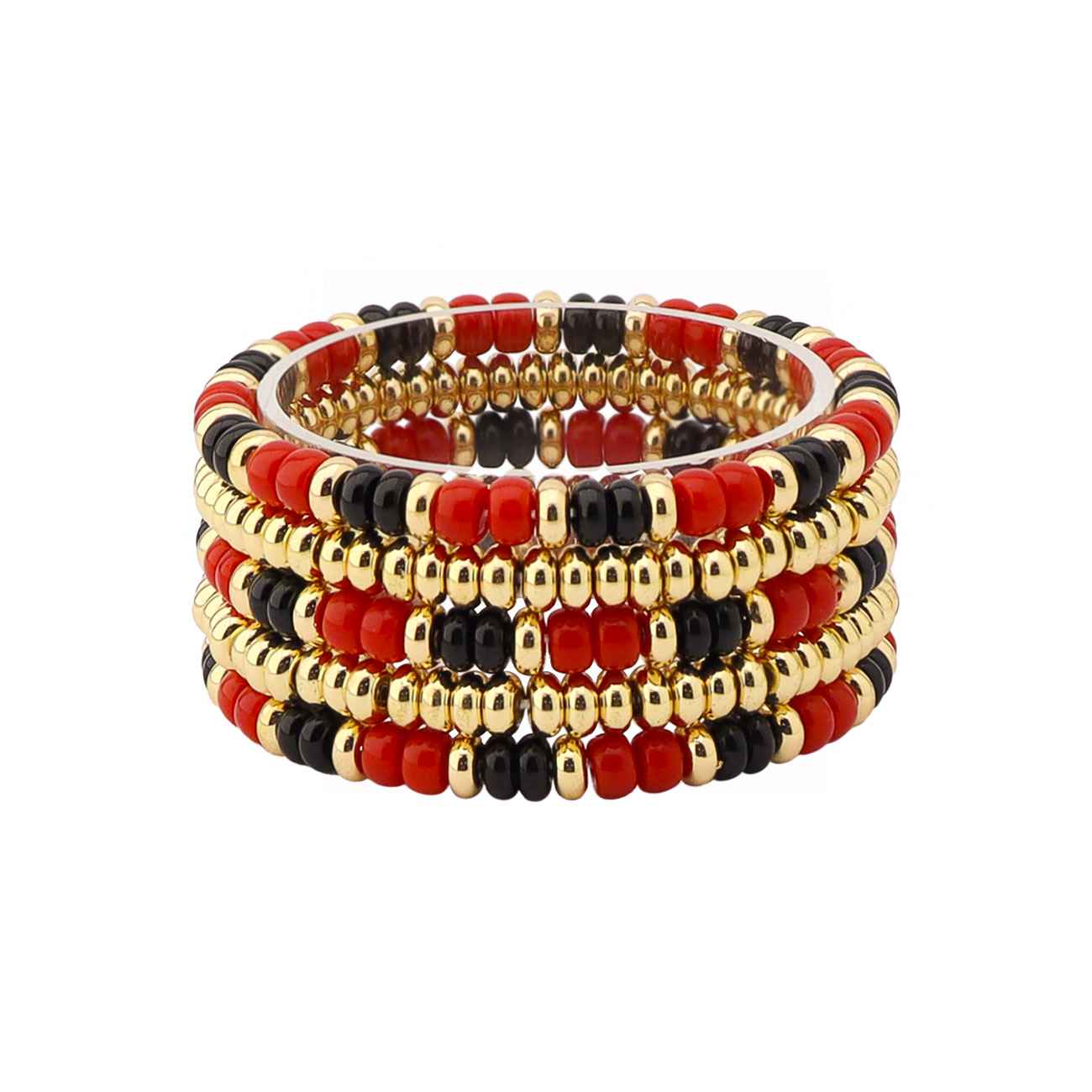 Red, Black & Gold Beaded Bracelet Stack