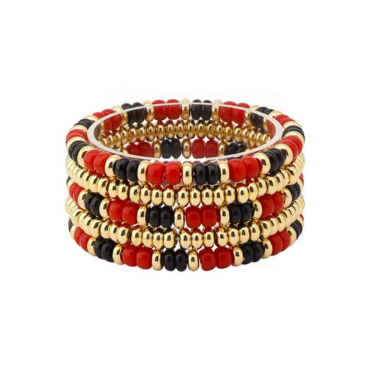Red, Black & Gold Beaded Bracelet Stack