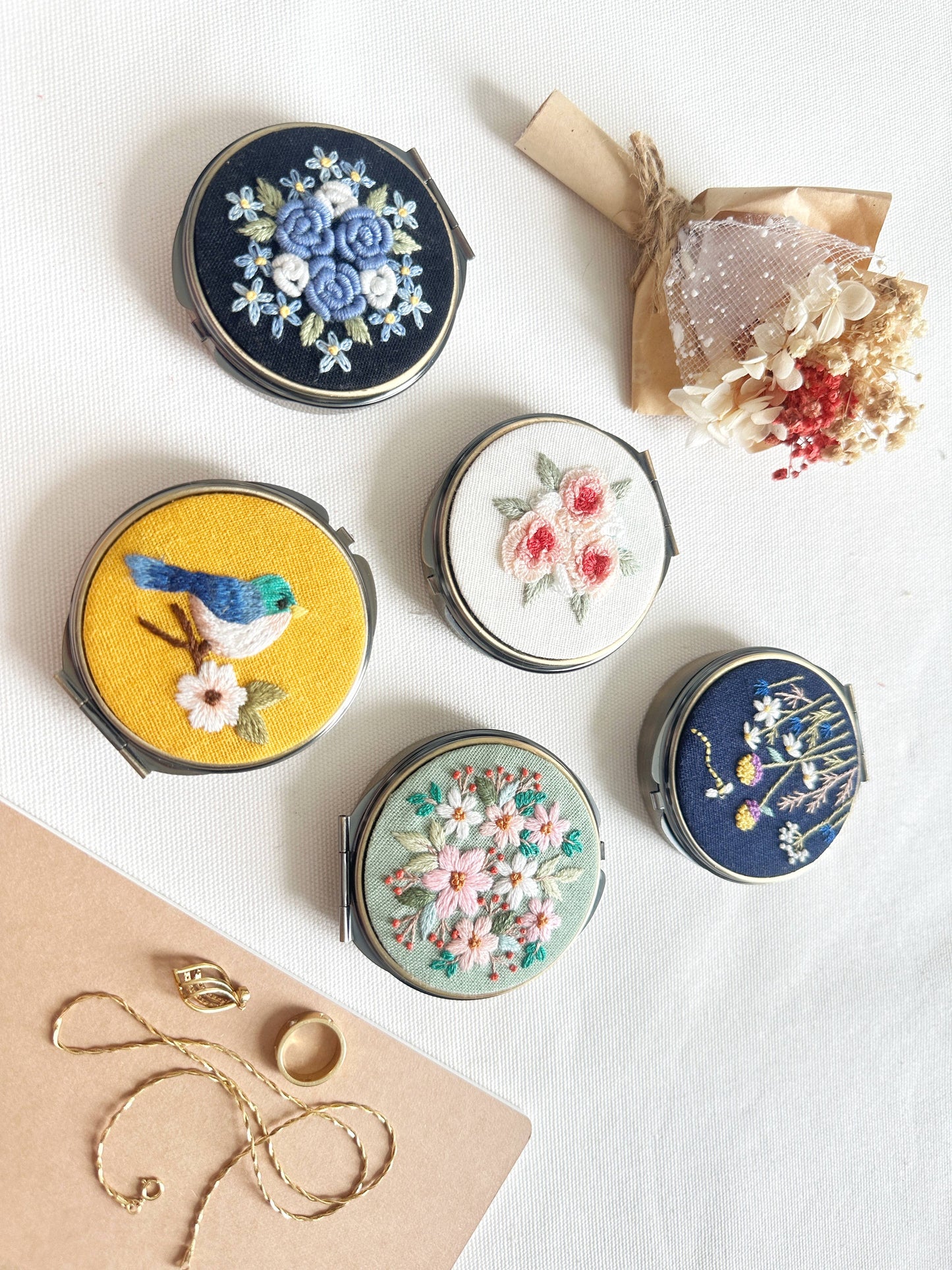 Floral Embroidered Round Jewelry Box With Mirror
Success