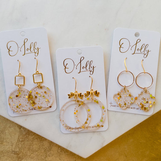O'Lolly Gold Glitter Dangle Earrings