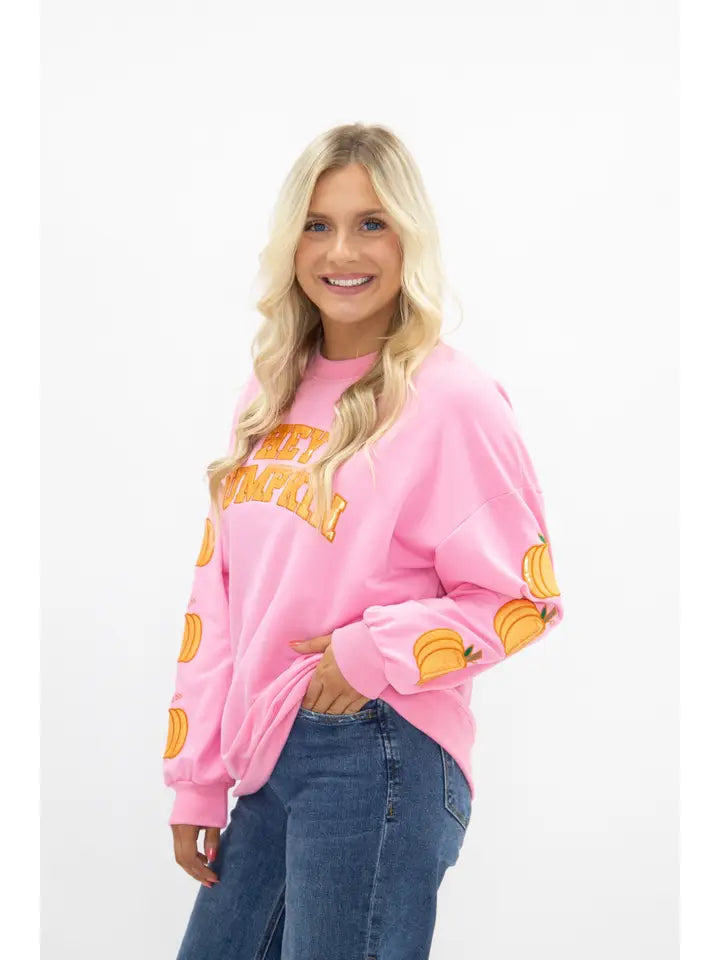 Hey Pumpkin Pink Metallic Appliqué Sweatshirt