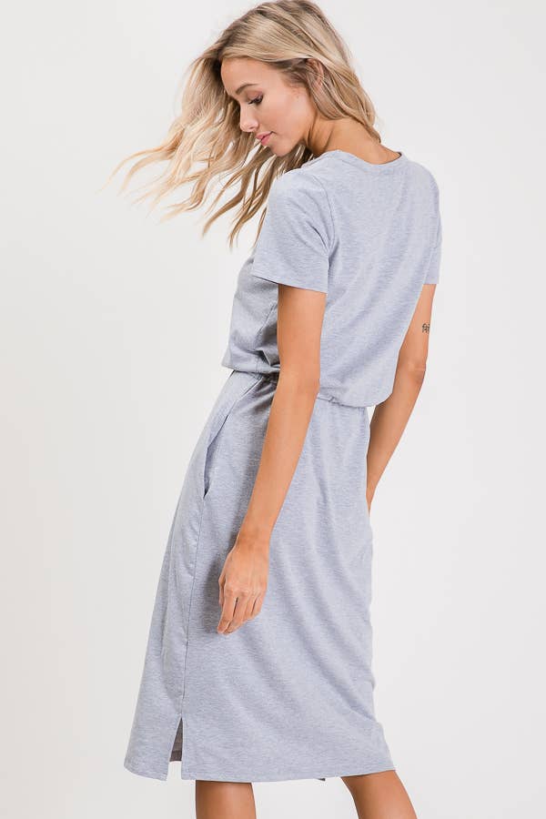 Drawstring Waist Side Pocket T-Shirt Dress