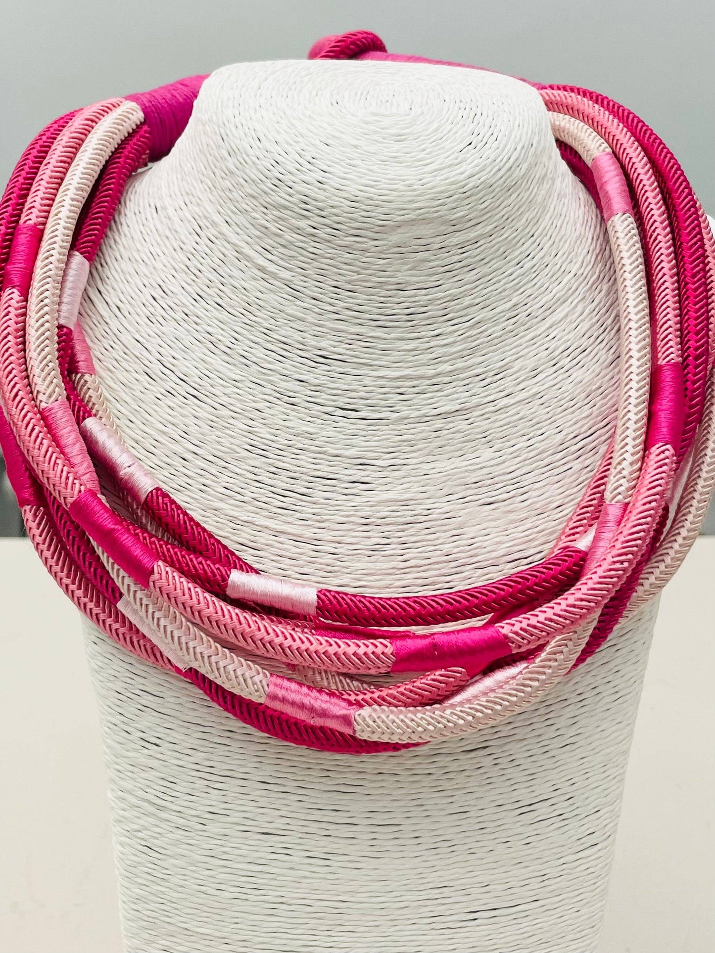 Pink Multi-Strand Cotton Rope Necklace