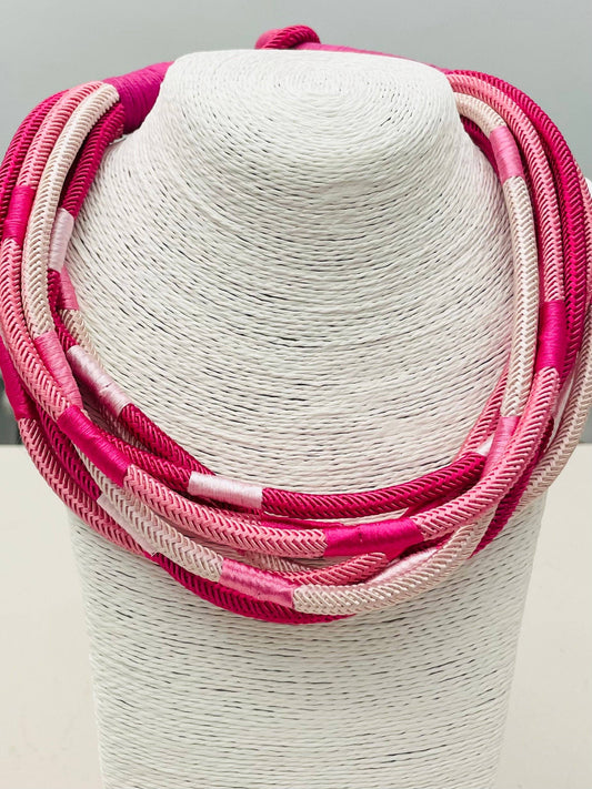 Pink Multi-Strand Cotton Rope Necklace