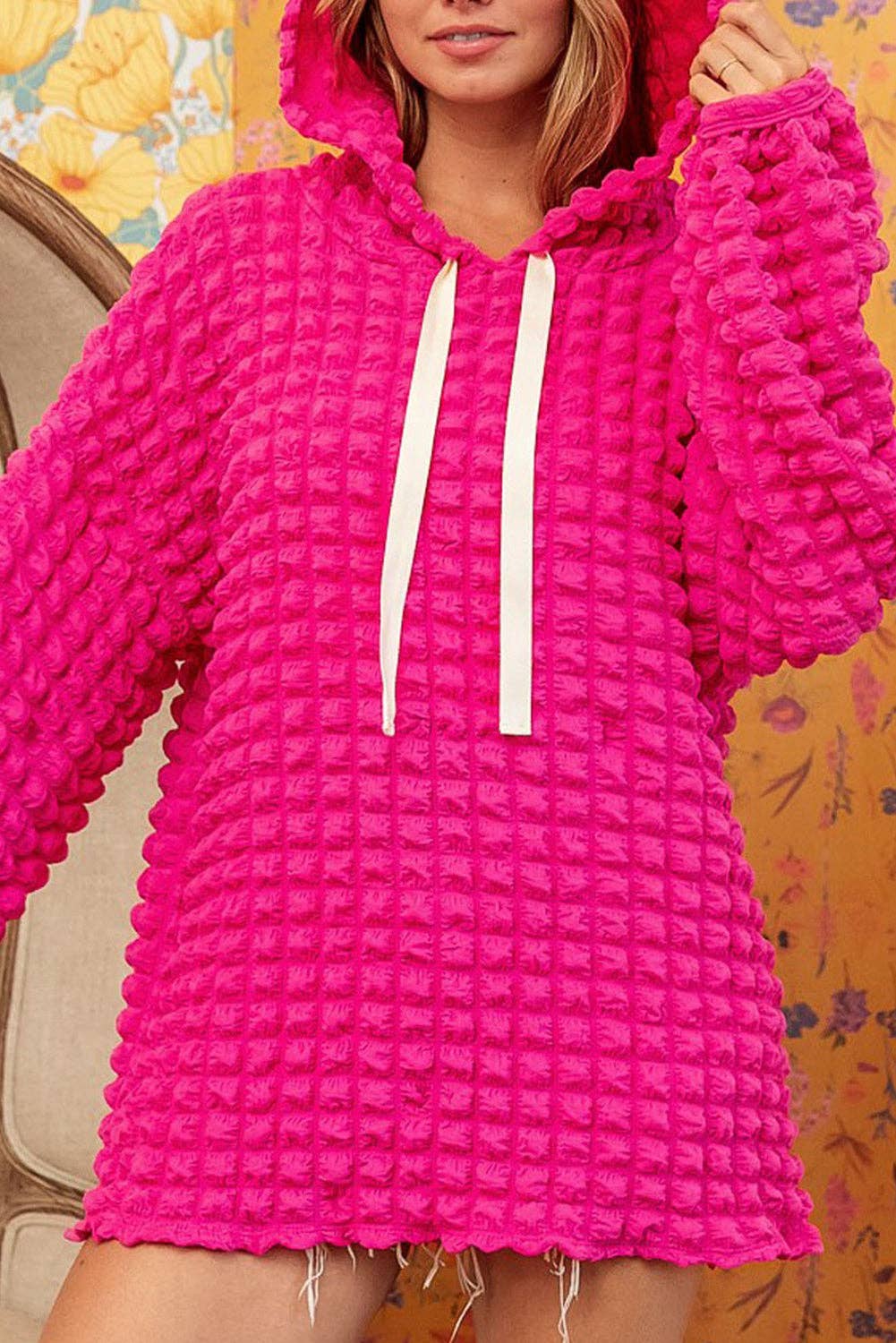 Bubble Textured Pink Hoodie