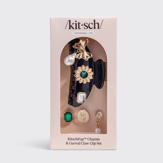 KitschPop Curved Claw Clip 7pc Set Vintage - Black