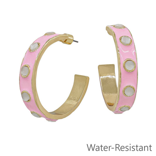 Pink & Cream Accent Hoop Earrings
