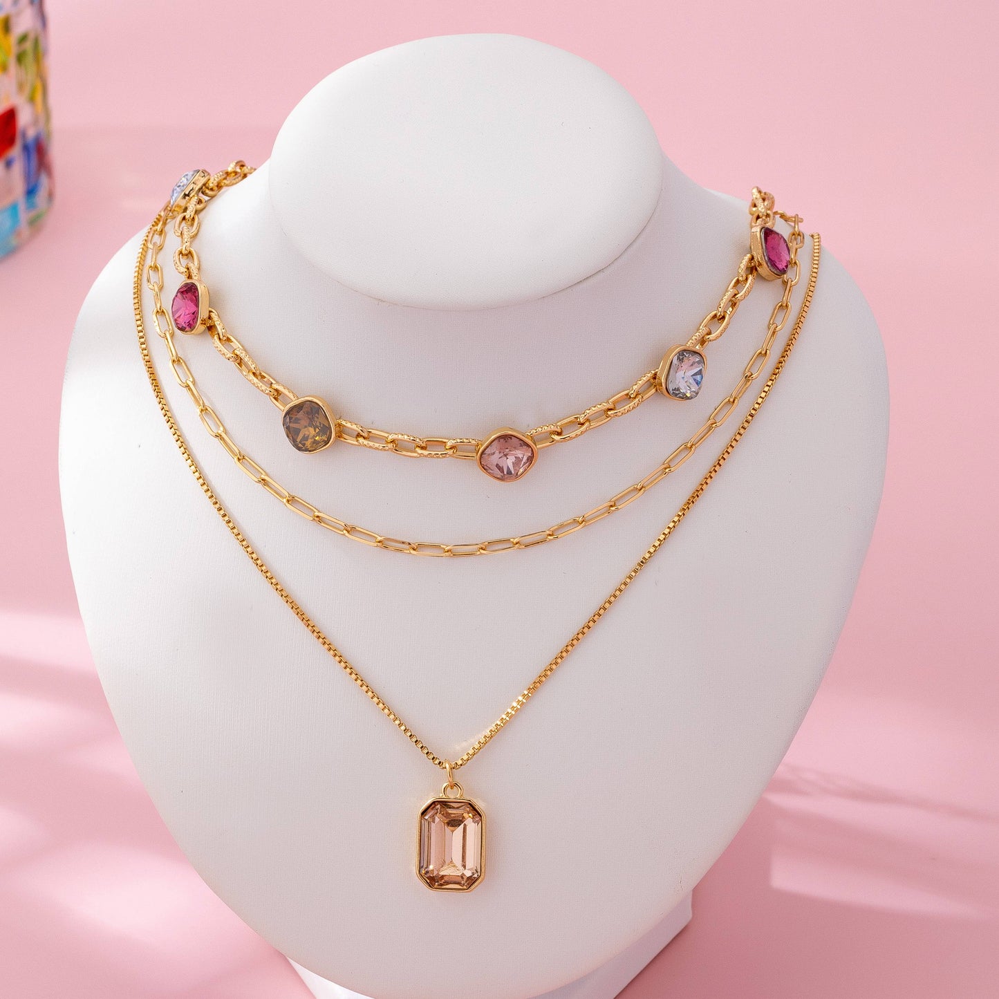 Gold Multi-Layer Oval Stone Necklace