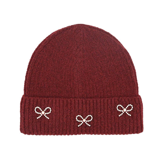 Pearl Bow Embellished Cuff C.C Beanie