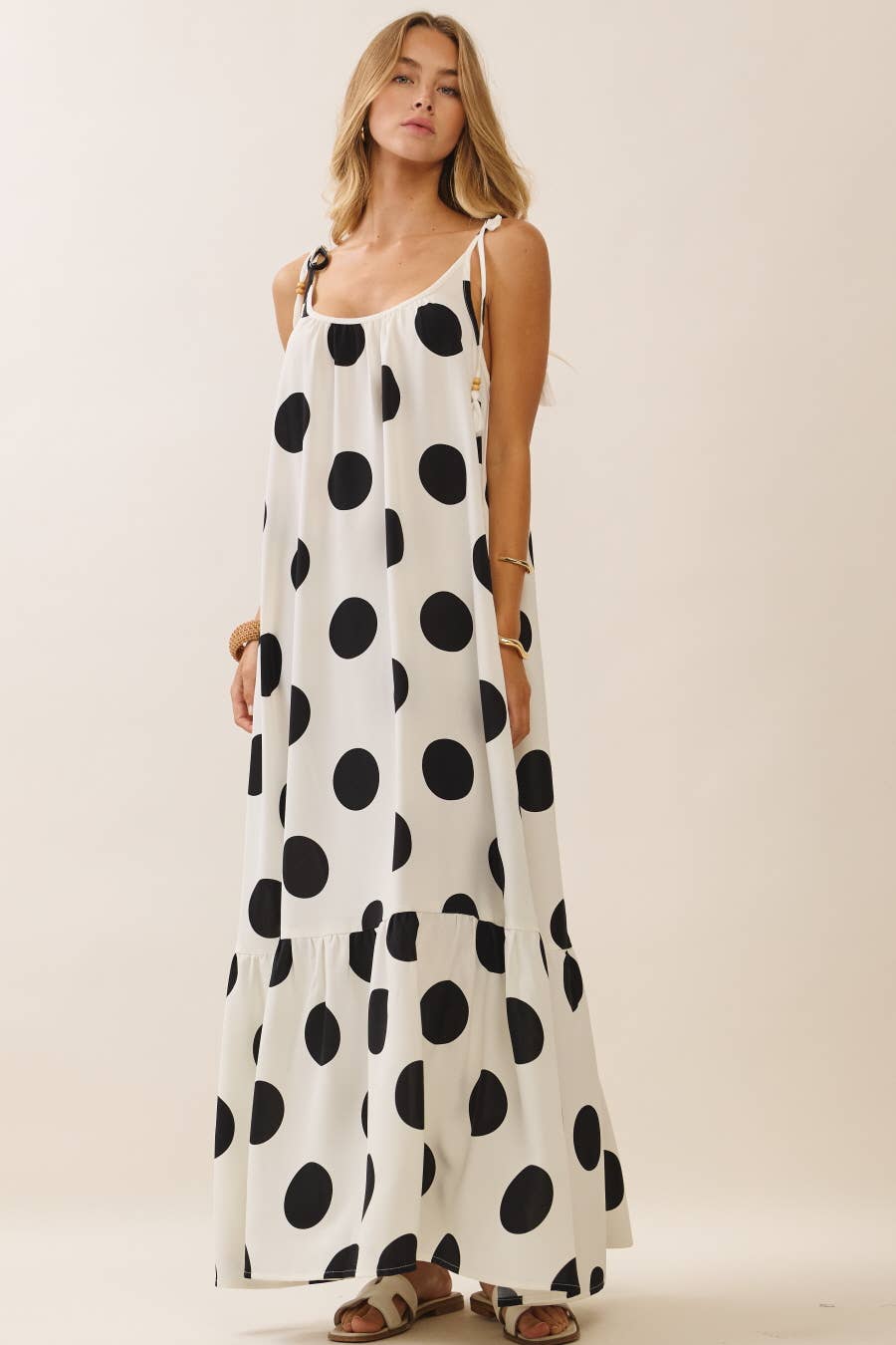 Perfectly Polka Dot Tie-Strap Maxi Dress