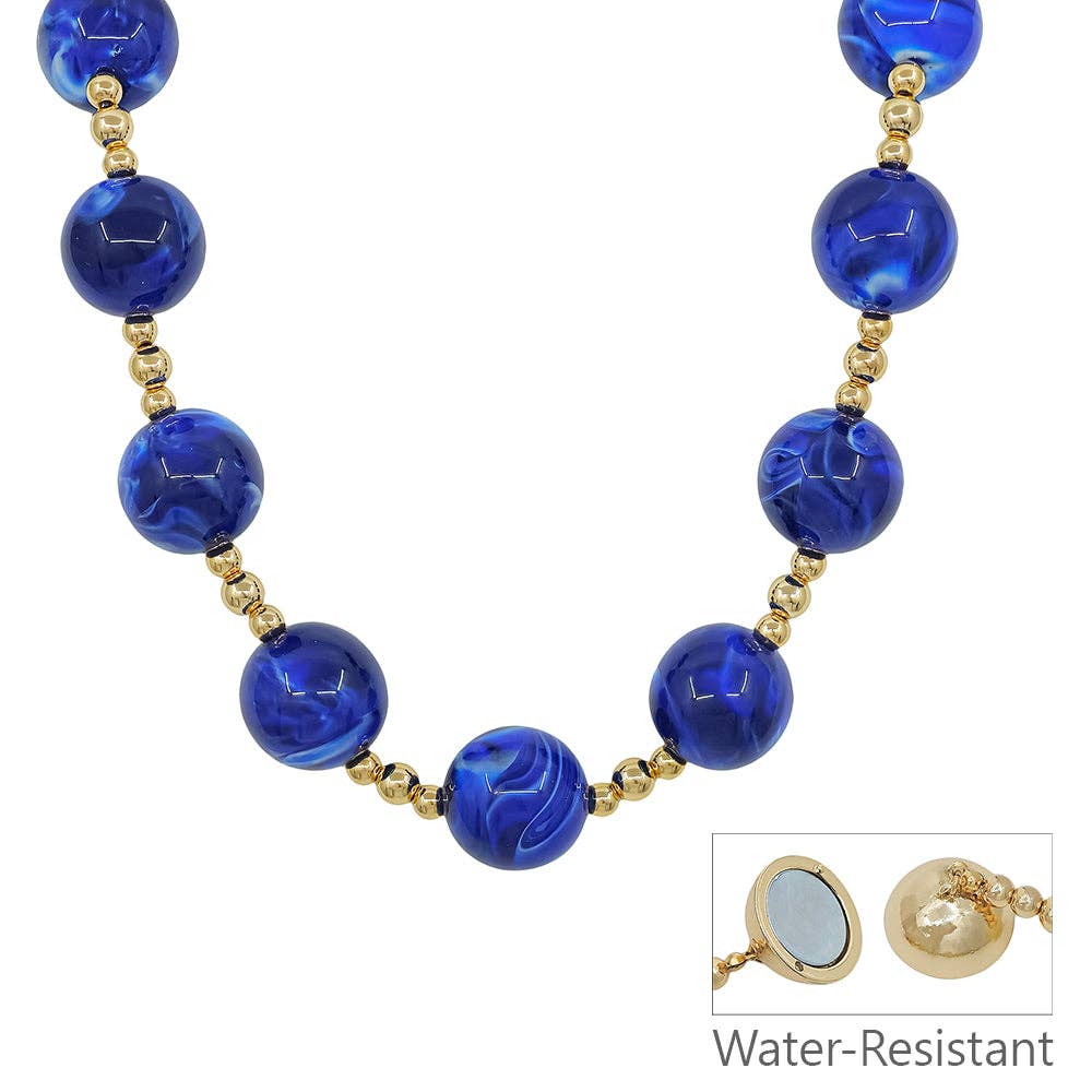 Blue & Gold Large Beaded Magnetic Necklace