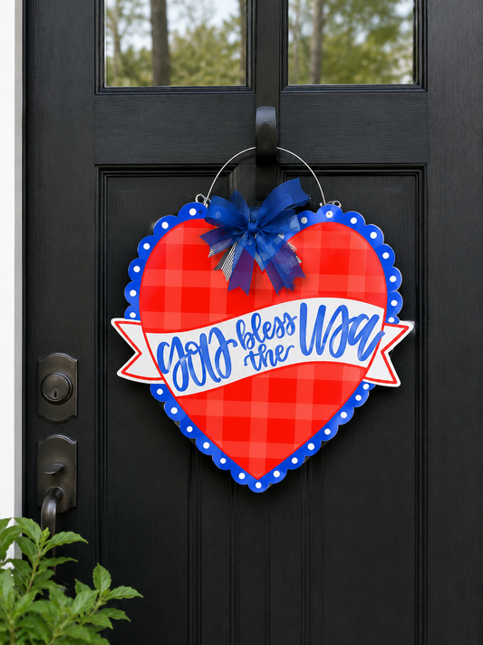 Patriotic God Bless the USA Wooden Door Hanger