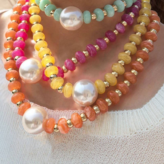 Pearl pendant beaded statement necklace
