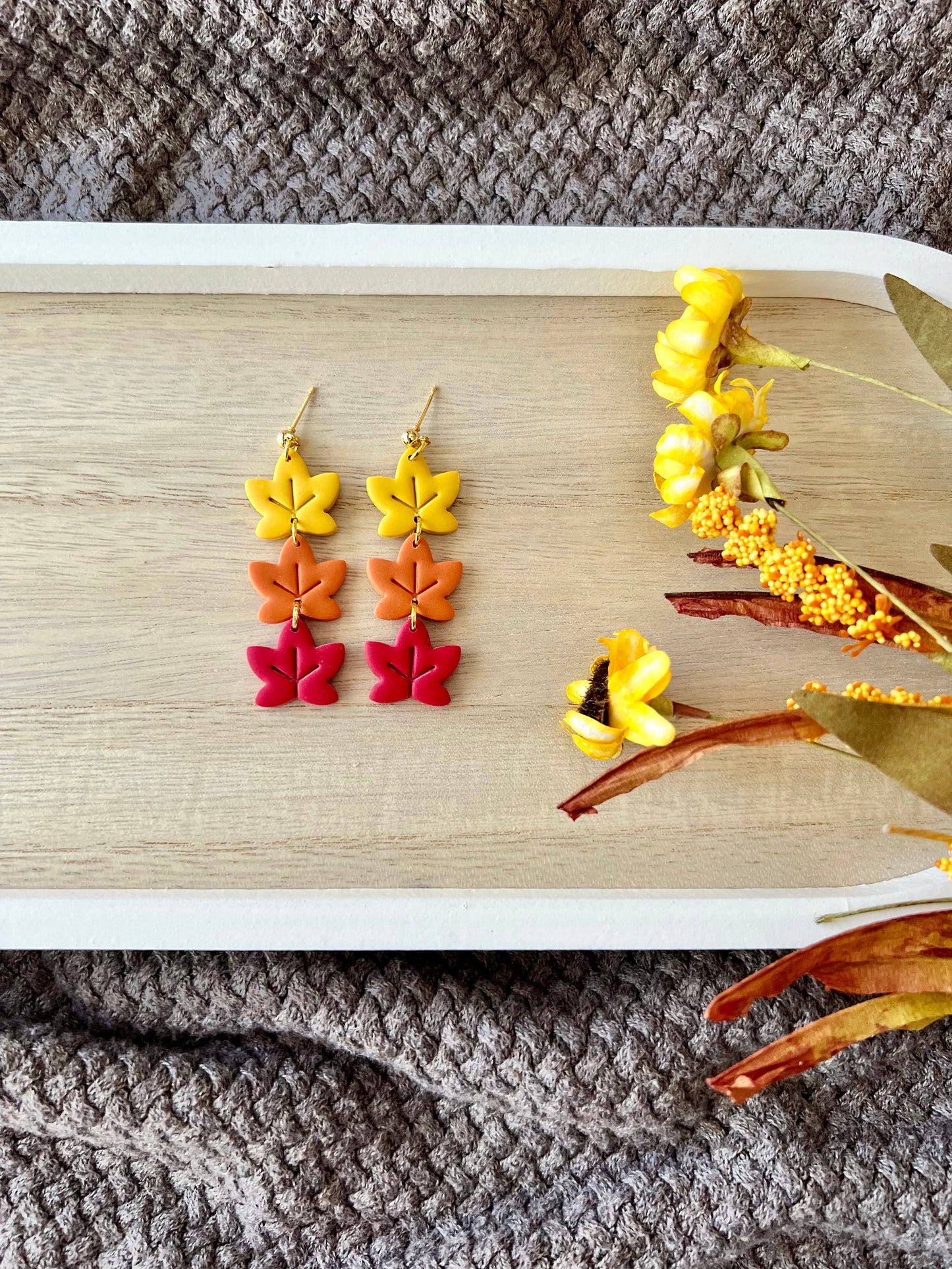 Maple Leaf Clay Earrings, Fall Clay Earrings