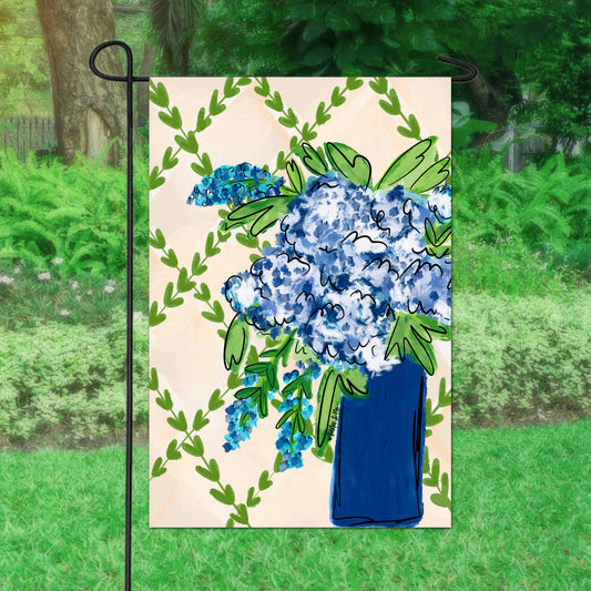 Hydrangea Blue Floral with Greenery Garden Flag