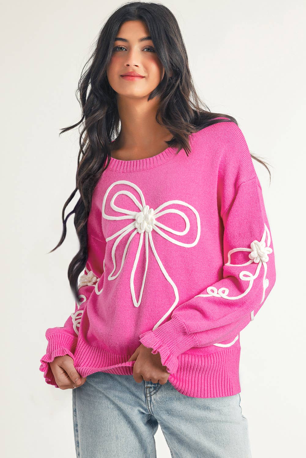 Pink Flower Bow Sweater