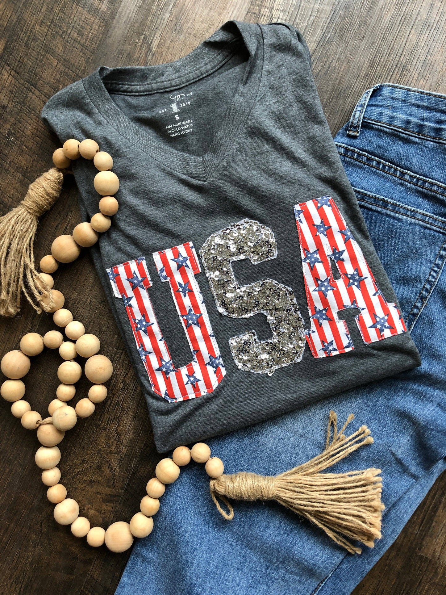 USA Stars and Stripes V Neck Tee